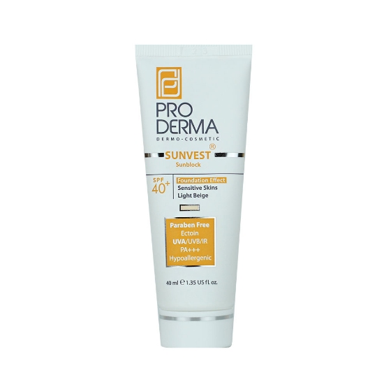 تصویر  کرم ضد آفتاب رنگی SPF40 فاقد جاذب های شیمیایی پرودرما - بژ روشن