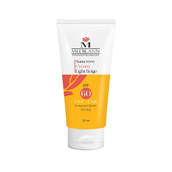 تصویر  کرم ضد آفتاب SPF 60 مدیلن مناسب پوست چرب و معمولی - بژ روشن