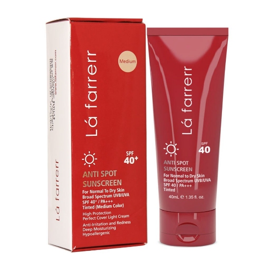 تصویر  کرم ضد آفتاب و ضد لک پوست خشک و معمولی SPF 40 لافارر - بژ متوسط