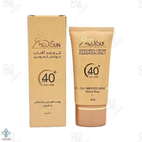 کرم ضد آفتاب SPF 40 مدیسان با پوشش کرم پودر مناسب پوست چرب و حساس - بژ طبیعی 