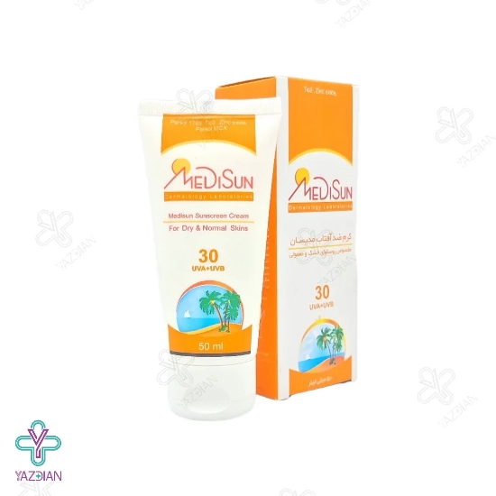کرم ضد آفتاب SPF 30 مدیسان مناسب پوست خشک - بی رنگ
