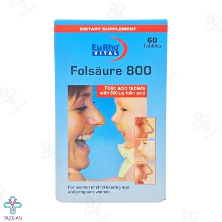 قرص فولیک اسید 800 میکروگرم یوروویتال - 60 عددی	