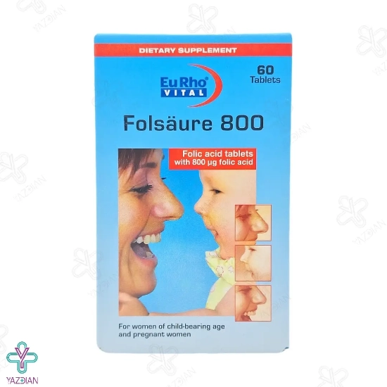 قرص فولیک اسید 800 میکروگرم یوروویتال - 60 عددی	