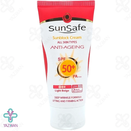 کرم ضد آفتاب و ضد چروک SPF 50 سان سیف - بژ روشن	