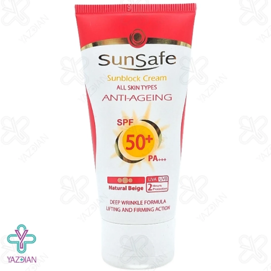 کرم ضد آفتاب و ضد چروک SPF 50 سان سیف - بژ طبیعی	