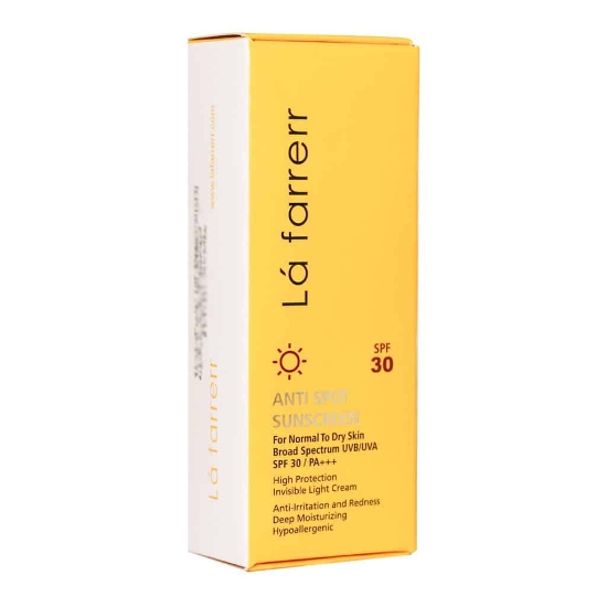 تصویر  کرم ضد آفتاب و ضد لک پوست خشک و معمولی SPF 30 لافارر - بی رنگ